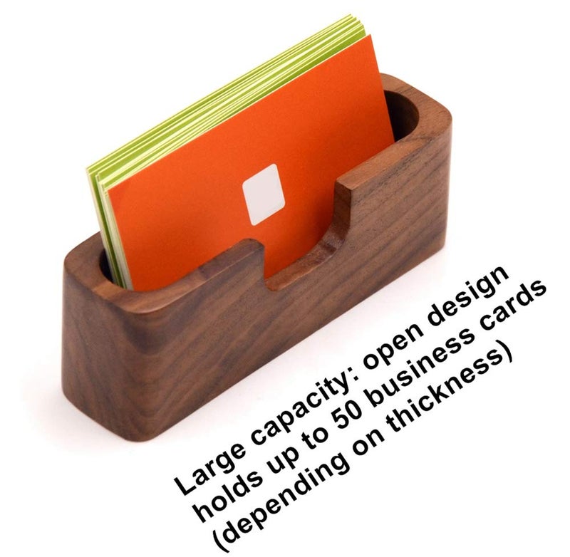 Bamber 3-Pack Walnut Wood Business Card Holder for Desk Wooden Business Card Organizer Case Stand - Image 2